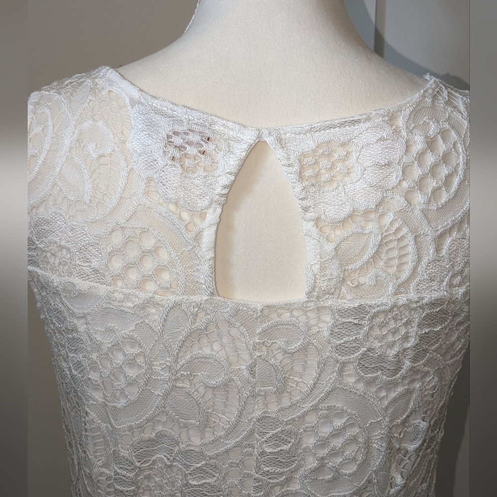 Cb Established 1962 White Lace Dress Size Medium Sleeveless Lined Midi - Picture 7 of 14